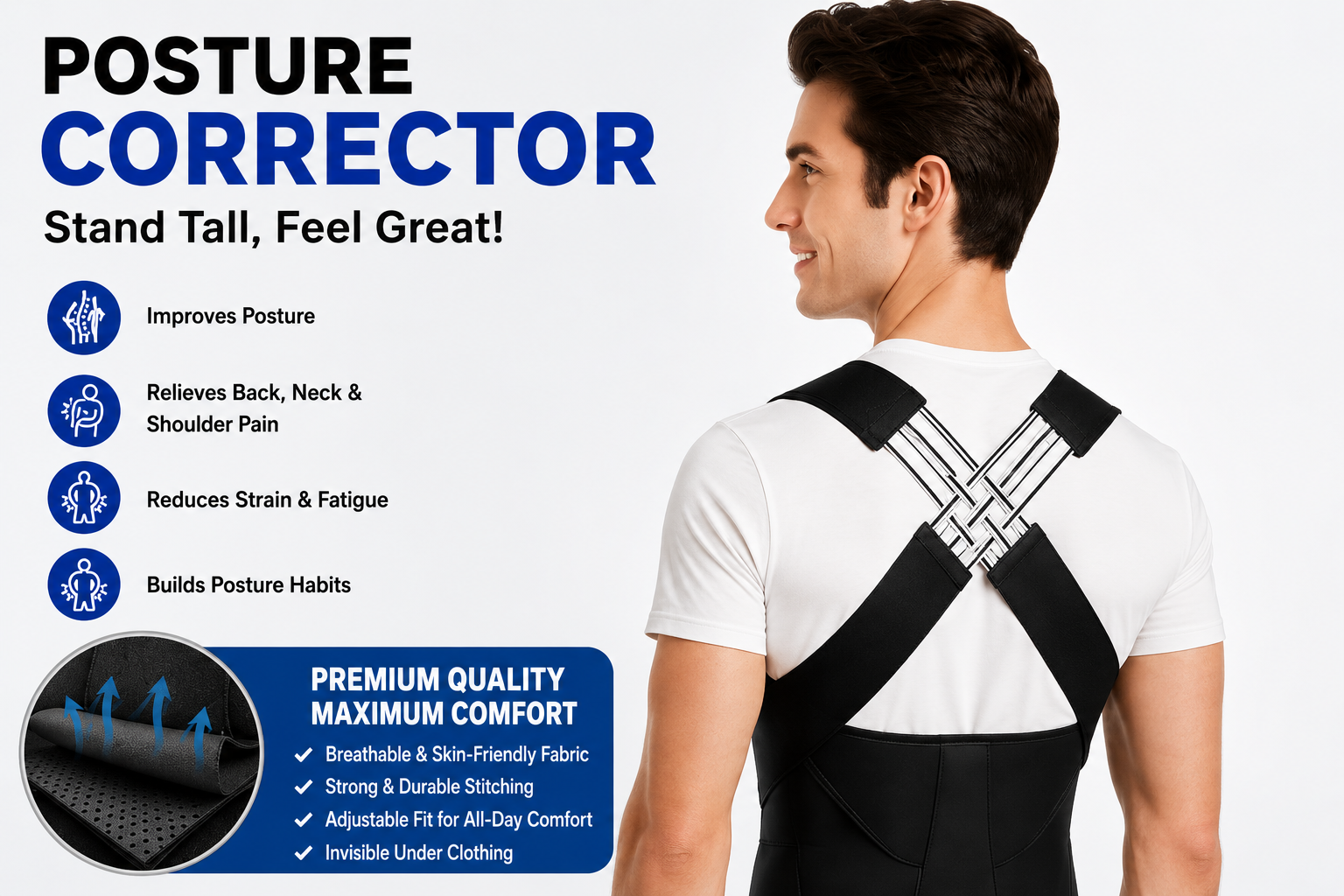 PosturePro™ posture support brace for desk work and daily use