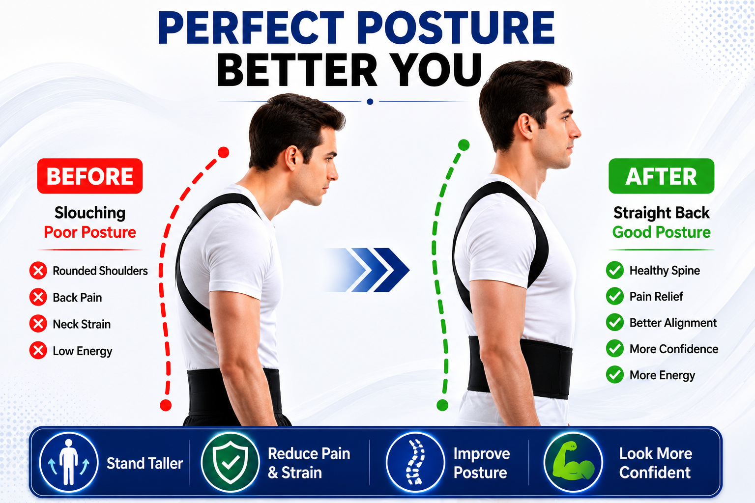 PosturePro™ adjustable shoulder straps close-up for universal fit